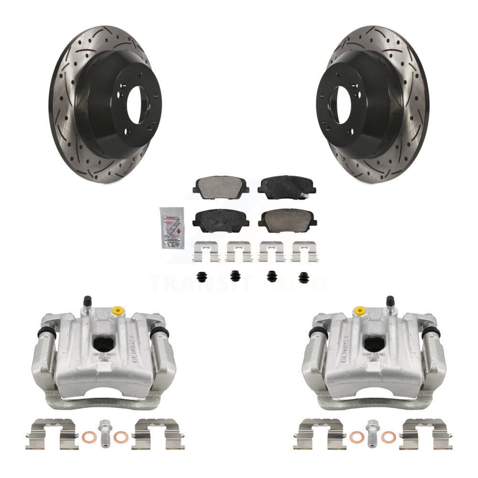 Rear Brake Caliper Drill Slotted Rotors Ceramic Pad Kit For Hyundai Santa Fe Kia Sorento KCD-101423N