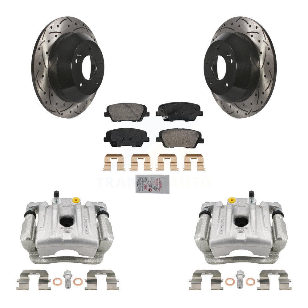 Rear Brake Caliper Drill Slotted Rotors Ceramic Pad Kit For Hyundai Santa Fe Kia Sorento KCD-101425N