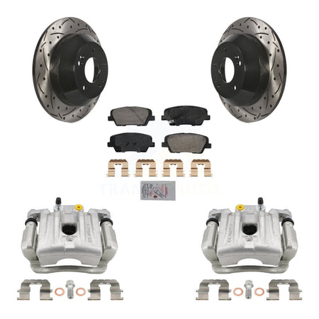 Rear Brake Caliper Drill Slotted Rotors Ceramic Pad Kit For Hyundai Santa Fe Kia Sorento KCD-101425N