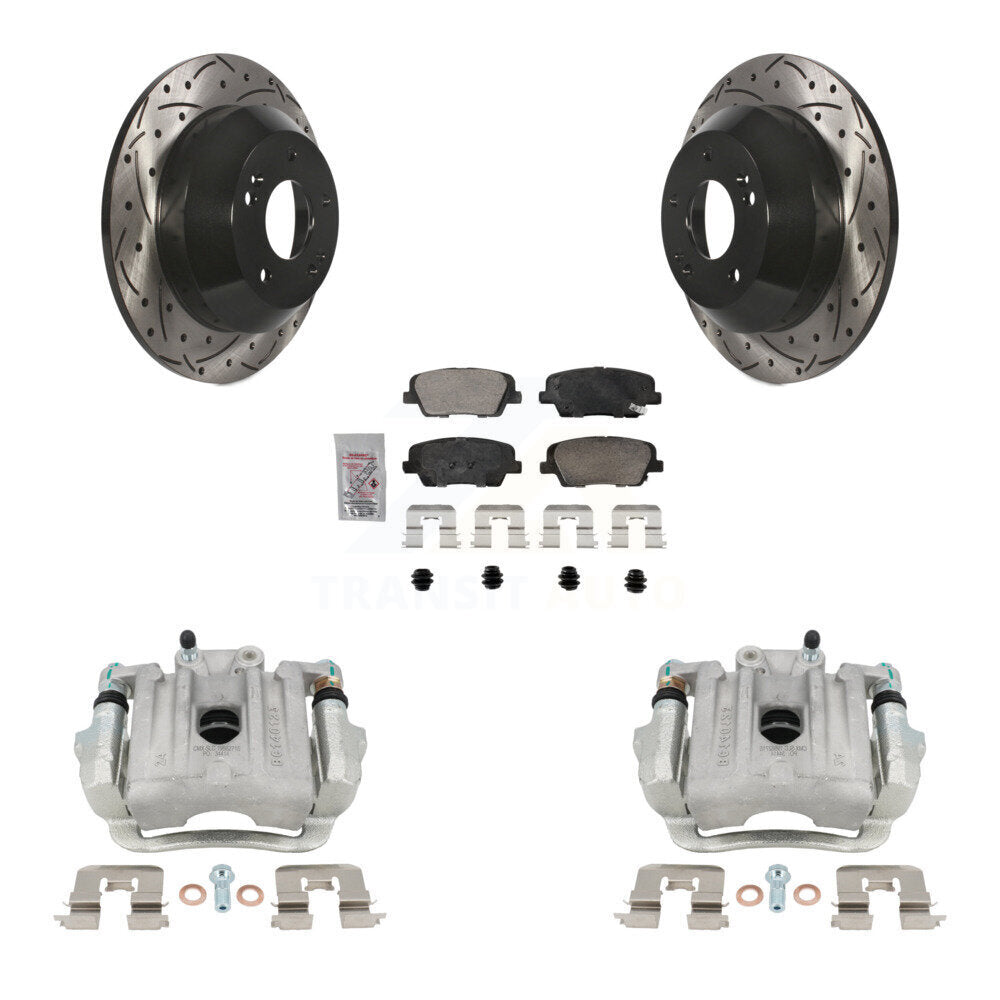 Rear Brake Caliper Drill Slotted Rotor Ceramic Pad Kit For Hyundai Santa Fe Sport Kia XL KCD-101427N