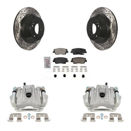 Rear Brake Caliper Drill Slotted Rotor Ceramic Pad Kit For Hyundai Santa Fe Sport Kia XL KCD-101427N
