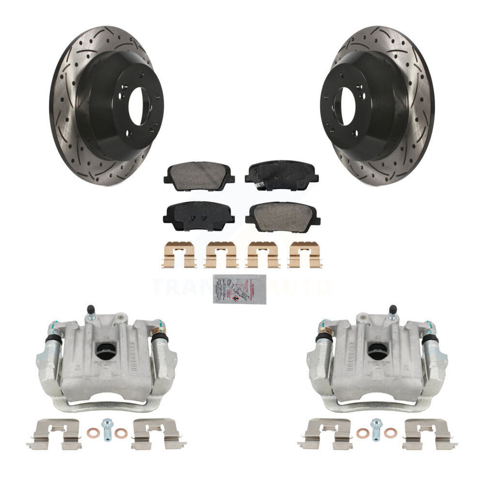 Rear Brake Caliper Drill Slotted Rotor Ceramic Pad Kit For Hyundai Santa Fe Sport Kia XL KCD-101429N