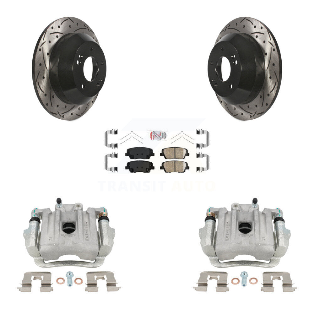 Rear Brake Caliper Drill Slotted Rotors Ceramic Pad Kit For Kia Sorento Hyundai Santa Fe KCD-101430N