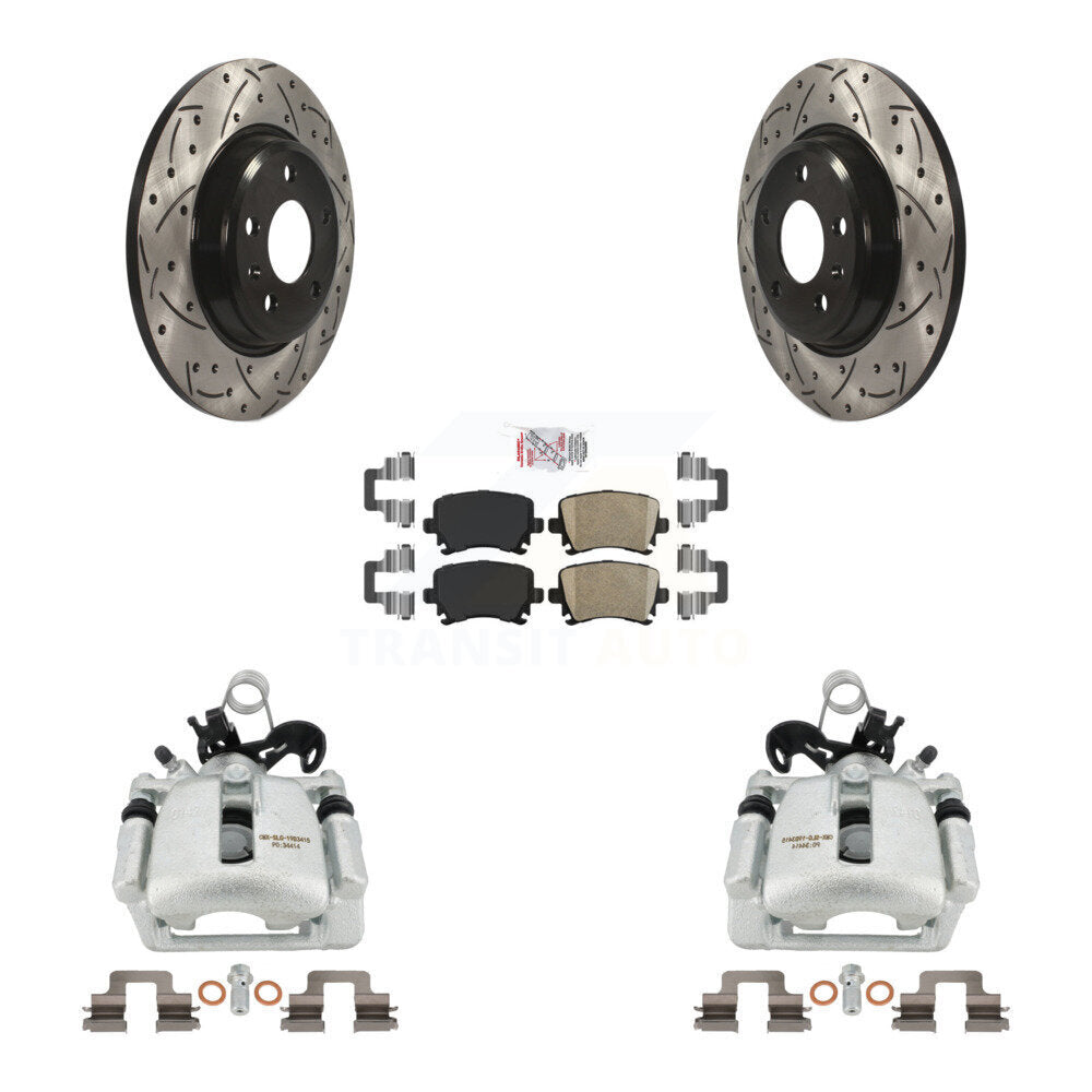 Rear Disc Brake Coated Caliper Drilled Slotted Rotors And Ceramic Pads Kit For 2009 Audi A4 Quattro Convertible With 300mm Diameter Rotor KCD-101433N by Transit Auto