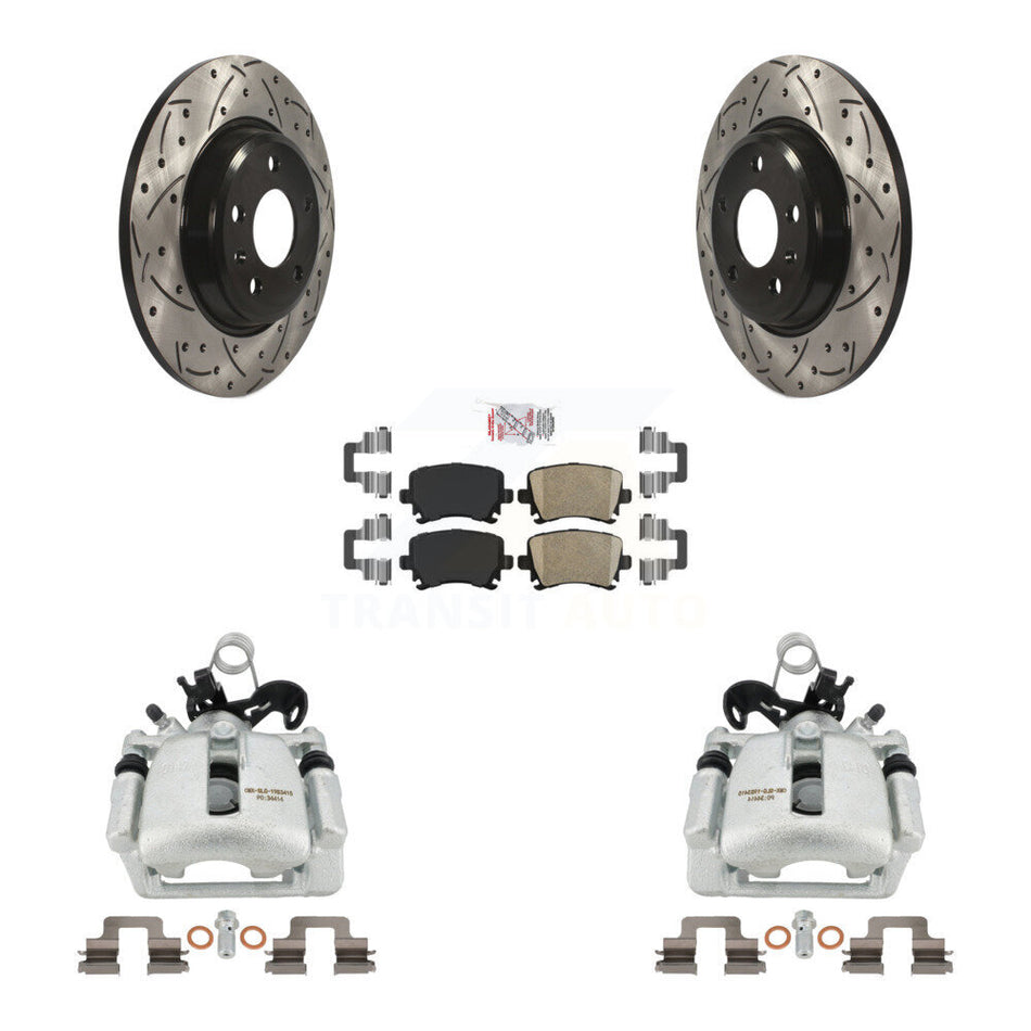 Rear Disc Brake Coated Caliper Drilled Slotted Rotors And Ceramic Pads Kit For 2009 Audi A4 Quattro Convertible With 300mm Diameter Rotor KCD-101433N