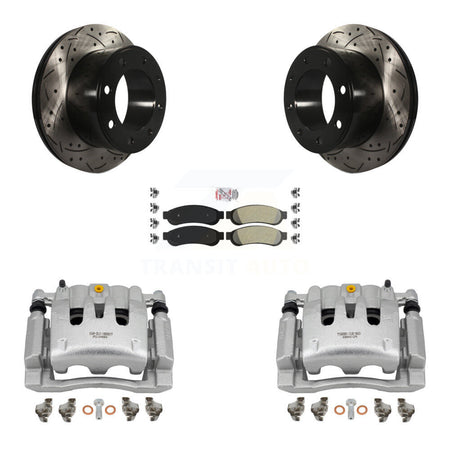 Rear Brake Coat Caliper Drill Slot Rotor Semi-Metallic Pad Kit For Ford F-250 Super Duty KCD-101434N