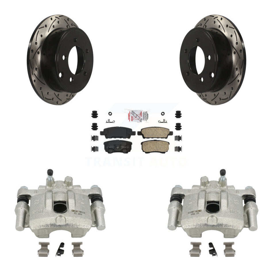 Rear Disc Brake Coated Caliper Drilled Slotted Rotors And Ceramic Pads Kit For Jeep Dodge Patriot Chrysler Compass Avenger 200 Caliber Sebring Mitsubishi Lancer KCD-101436N