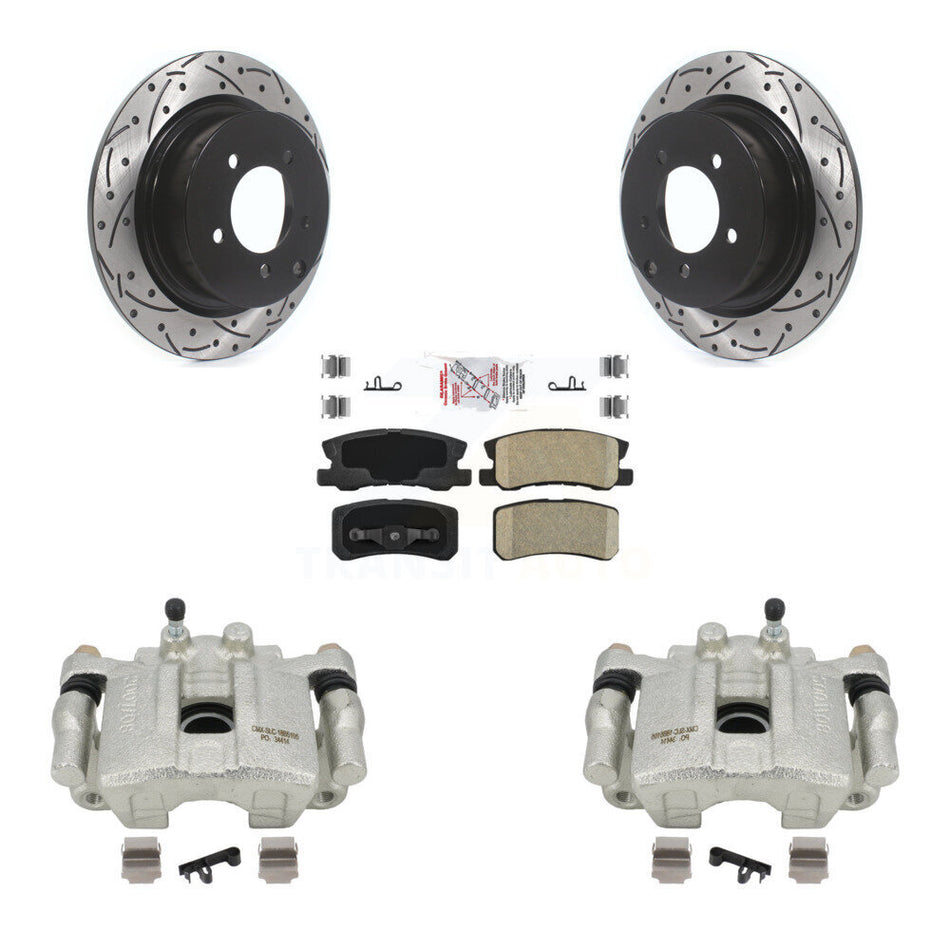 Rear Disc Brake Coated Caliper Drilled Slotted Rotors Ceramic Pad Kit For Jeep Patriot Dodge Compass Avenger Chrysler Sebring Mitsubishi Lancer Caliber 200 Outlander Sport RVR KCD-101438N