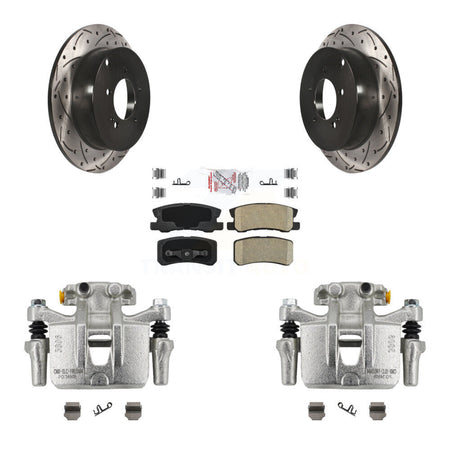 Rear Brake Coat Caliper Drill Slot Rotor Ceramic Pad Kit For Mitsubishi Lancer Outlander KCD-101440N