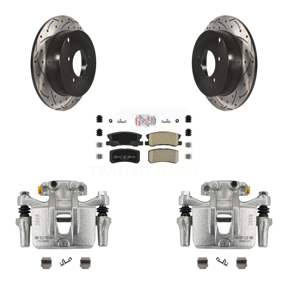 Rear Brake Coat Caliper Drill Slot Rotor Ceramic Pad Kit For Mitsubishi Lancer Outlander KCD-101441N