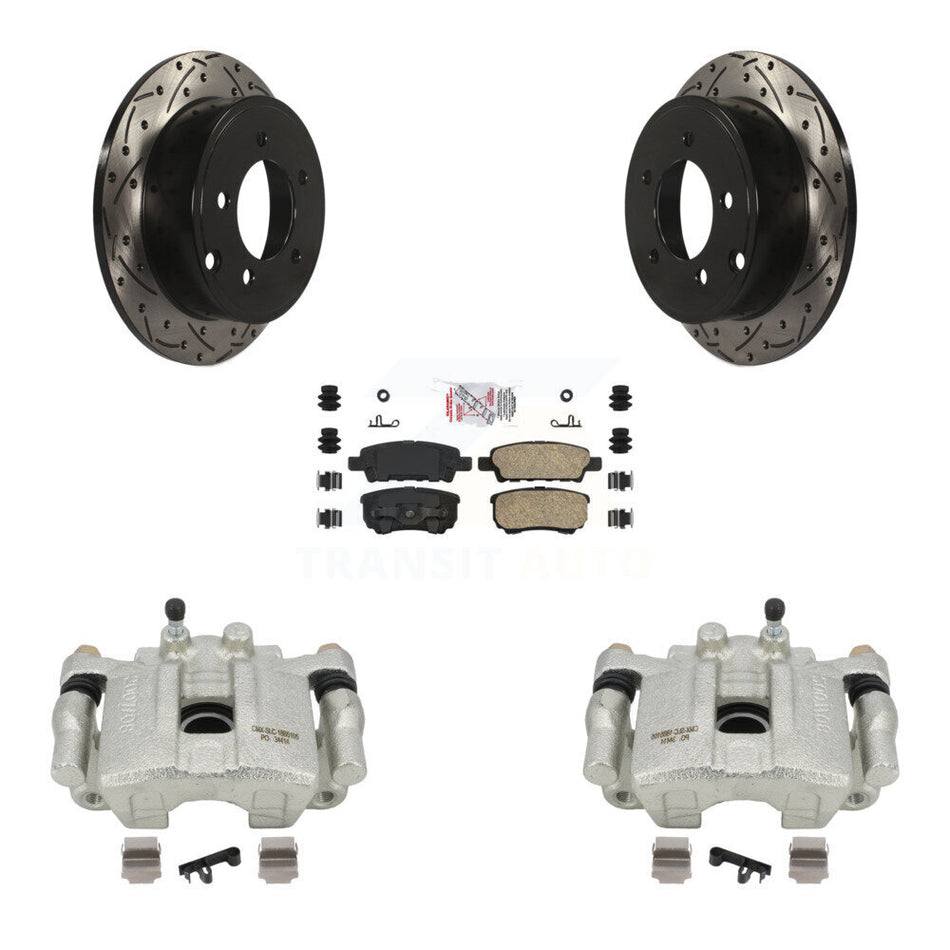 Rear Disc Brake Coated Caliper Drilled Slotted Rotors And Ceramic Pads Kit For 2008-2009 Dodge Caliber R T SXT With Casting # 3503 KCD-101444N