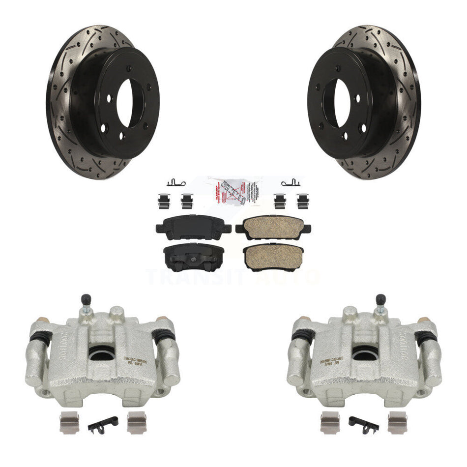 Rear Disc Brake Coated Caliper Drilled Slotted Rotors And Ceramic Pads Kit For 2008-2009 Dodge Caliber R T SXT With Casting # 3503 KCD-101445N