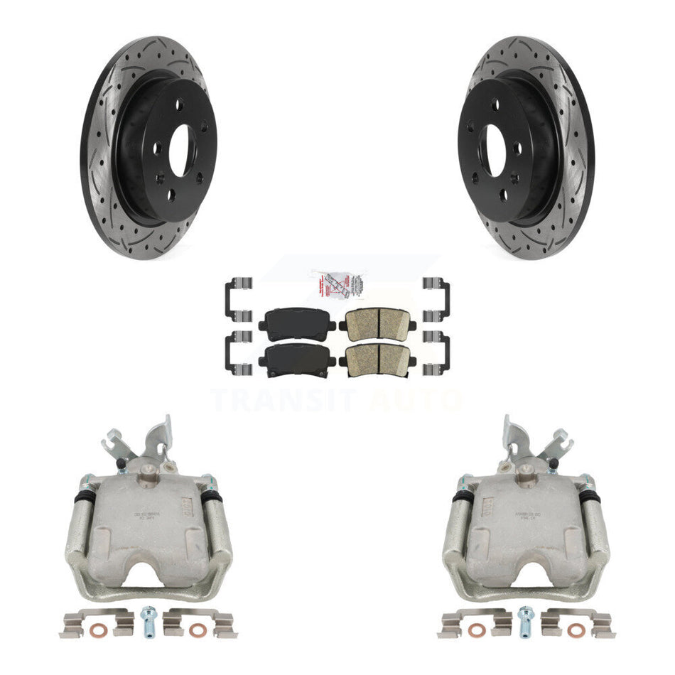 Rear Disc Brake Coated Caliper Drilled Slotted Rotors And Ceramic Pads Kit For Buick LaCrosse Regal With Solid Rotor KCD-101446N