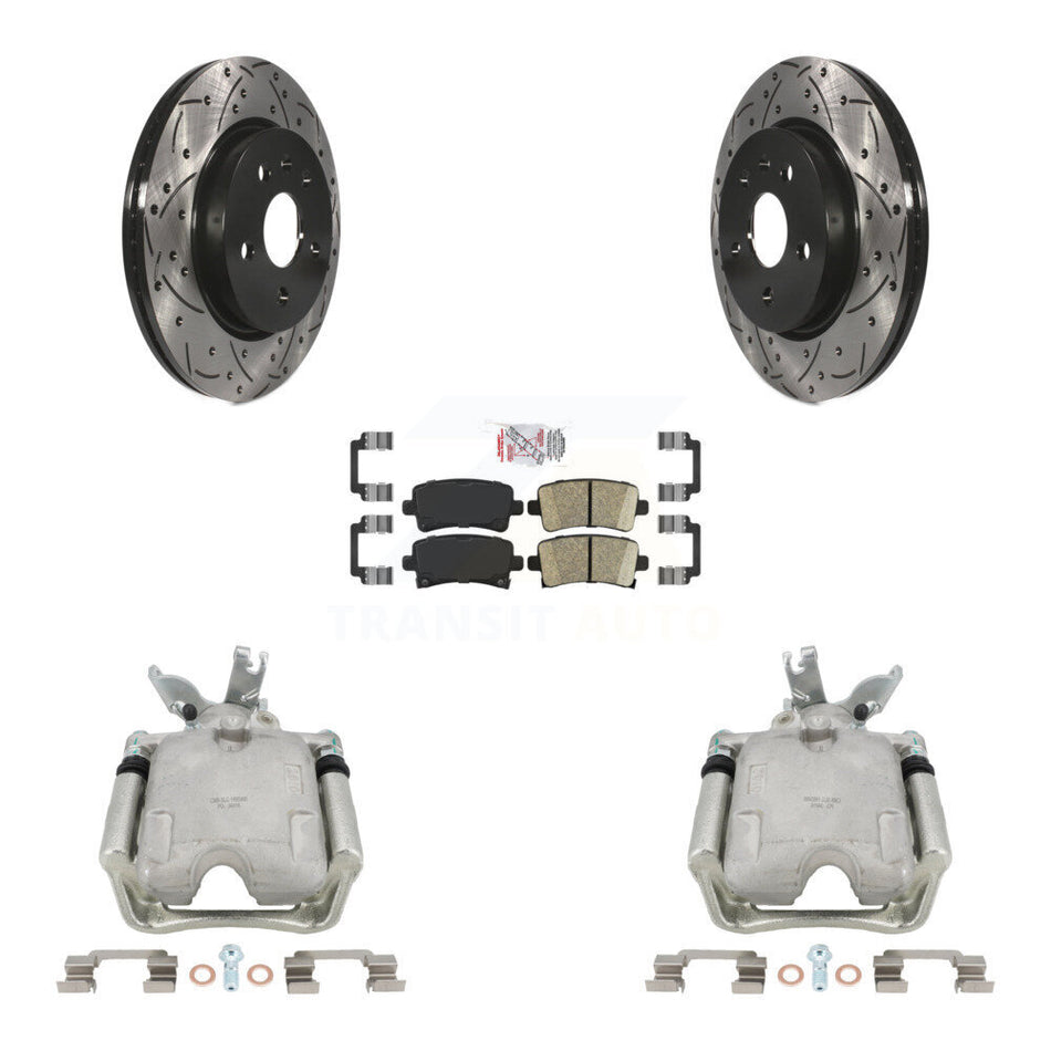 Rear Disc Brake Coated Caliper Drilled Slotted Rotors And Ceramic Pads Kit For 2014-2015 Chevrolet Malibu 2.0L with Turbocharged With 17" Factory Wheels KCD-101456N