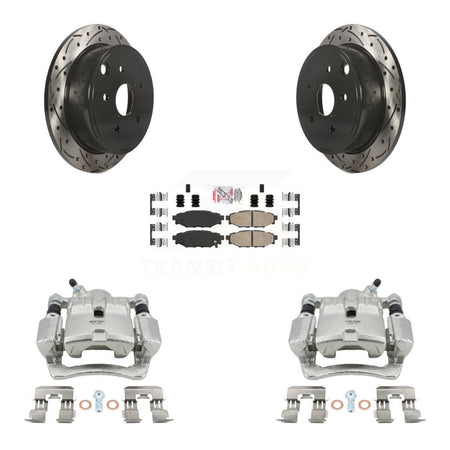 Rear Disc Brake Coated Caliper Drilled Slotted Rotors And Ceramic Pad Kit For Subaru WRX KCD-101466N