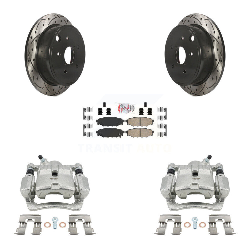 Rear Disc Brake Coated Caliper Drilled Slotted Rotors And Ceramic Pad Kit For Subaru WRX KCD-101466N