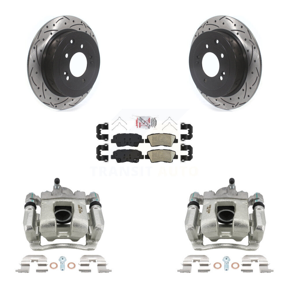 Rear Brake Coat Caliper Drill Slot Rotor Ceramic Pad Kit For Hyundai Tucson Kia Sportage KCD-101468N