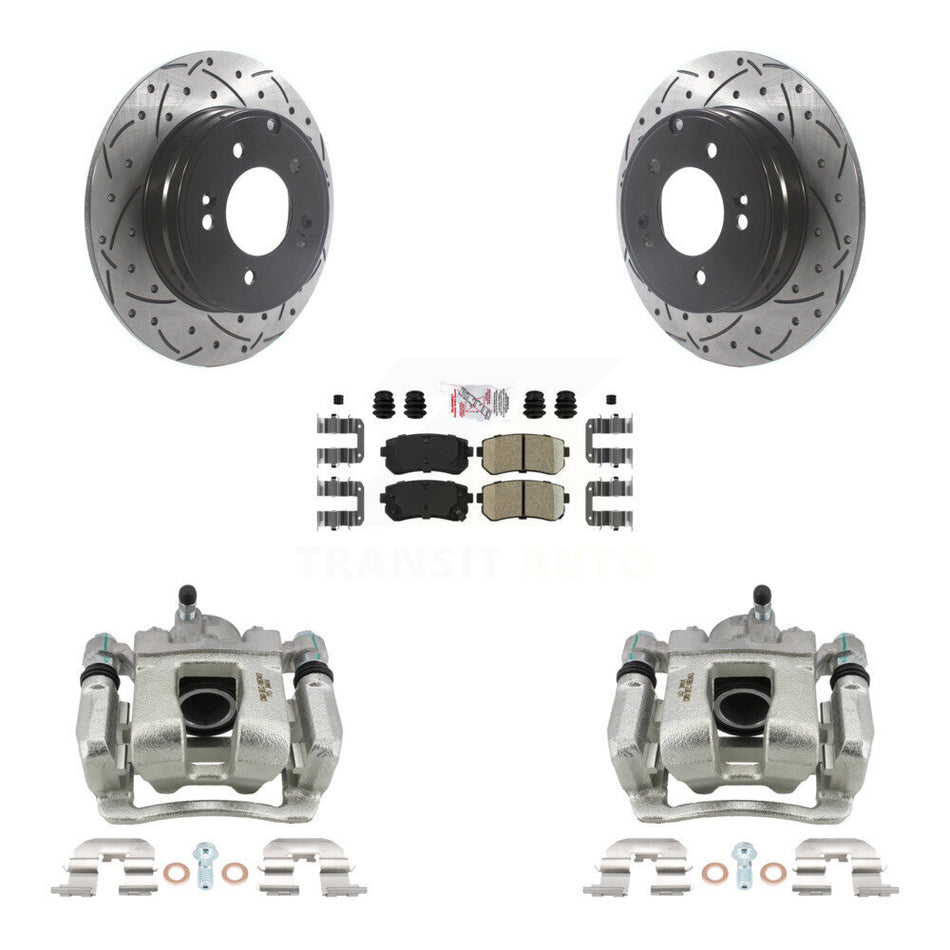 Rear Disc Brake Coated Caliper Drilled Slotted Rotors Ceramic Pad Kit For Hyundai Tucson KCD-101469N
