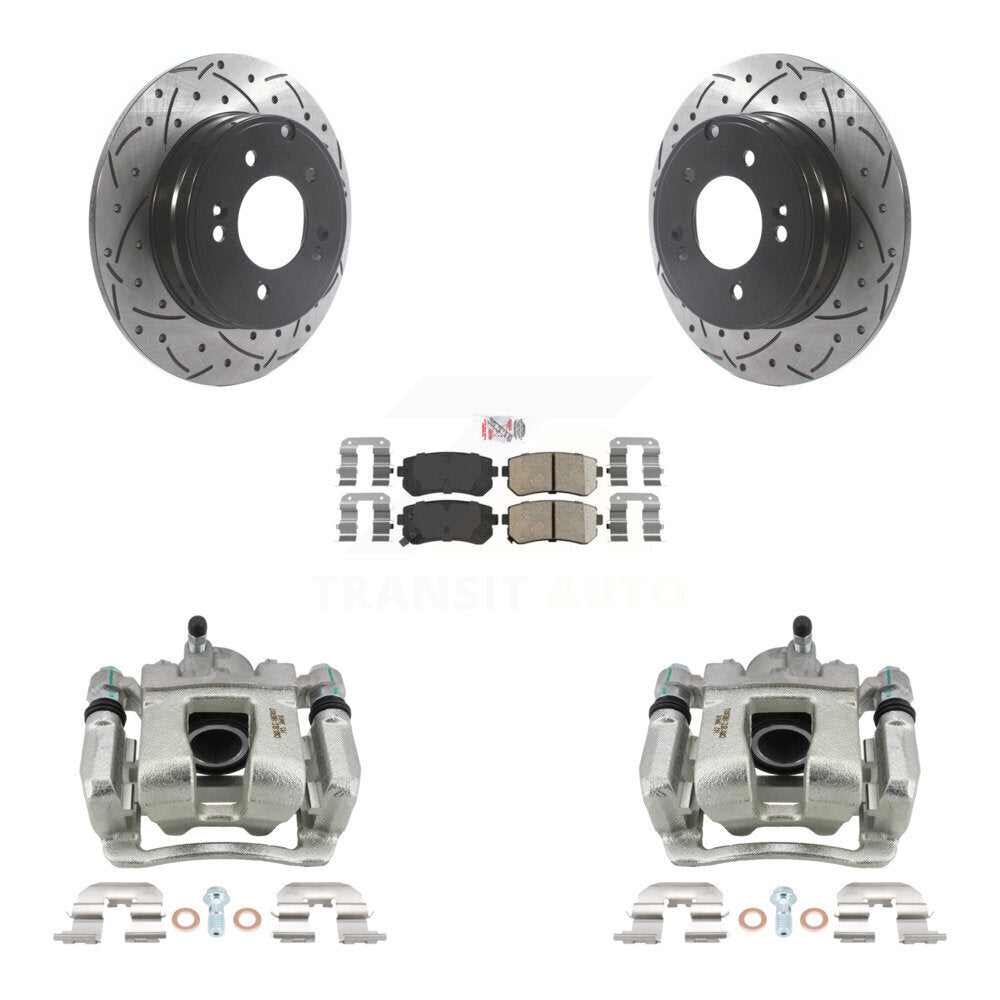 Rear Disc Brake Coated Caliper Drilled Slotted Rotors Ceramic Pad Kit For Hyundai Tucson KCD-101470N