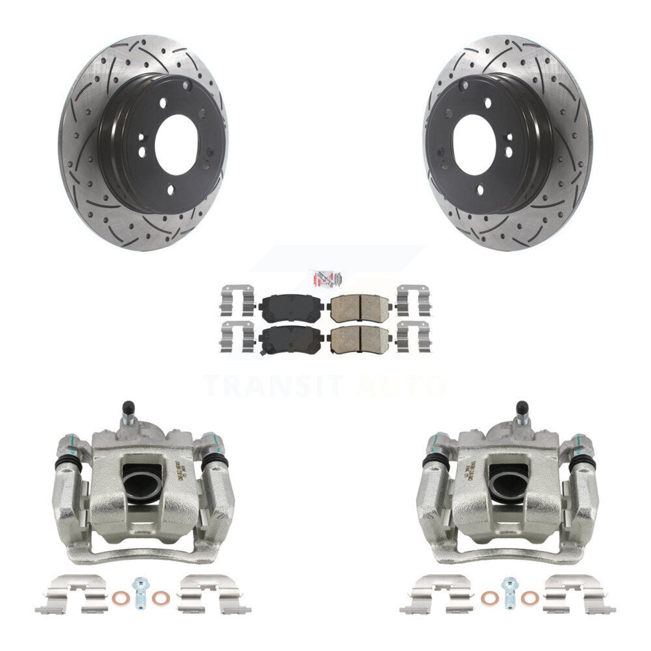 Rear Disc Brake Coated Caliper Drilled Slotted Rotors Ceramic Pad Kit For Hyundai Tucson KCD-101470N