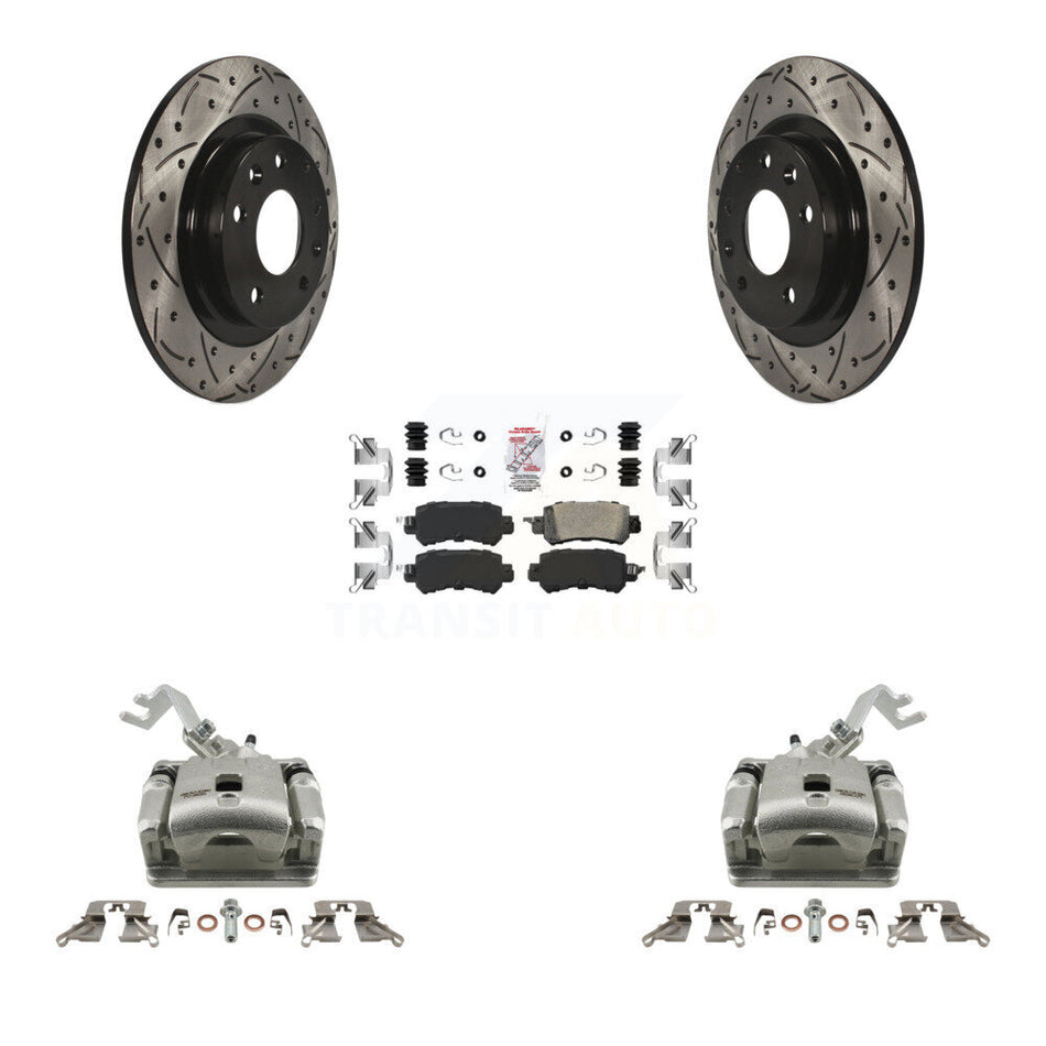 Rear Disc Brake Coated Caliper Drill Slot Rotor Ceramic Pad Kit For 2016-2018 Mazda CX-3 KCD-101473N