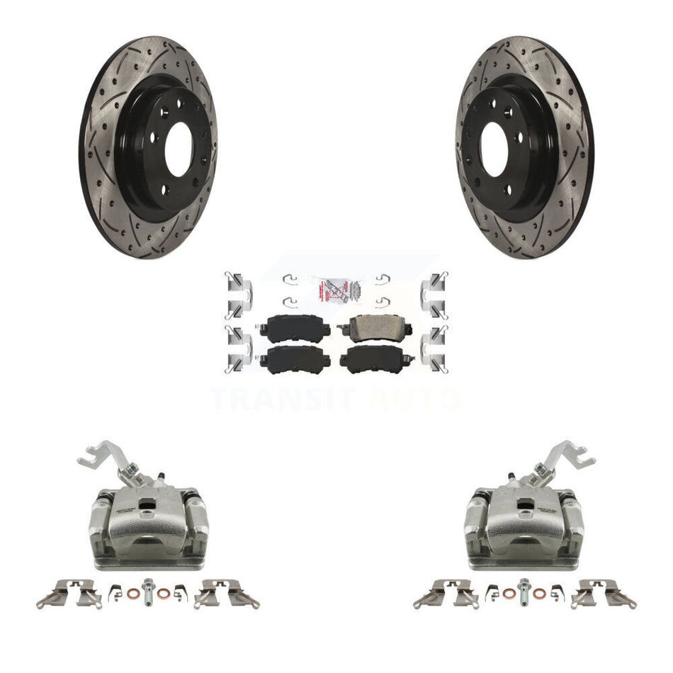 Rear Disc Brake Coated Caliper Drill Slot Rotor Ceramic Pad Kit For 2016-2018 Mazda CX-3 KCD-101474N