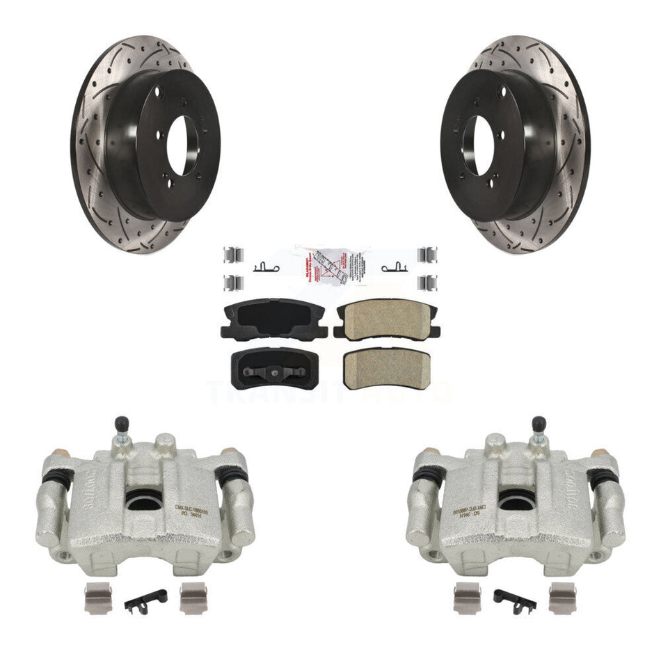 Rear Disc Brake Coated Caliper Drilled Slotted Rotors And Ceramic Pads Kit For Mitsubishi Outlander With 7 Passenger Seating KCD-101476N by Transit Auto