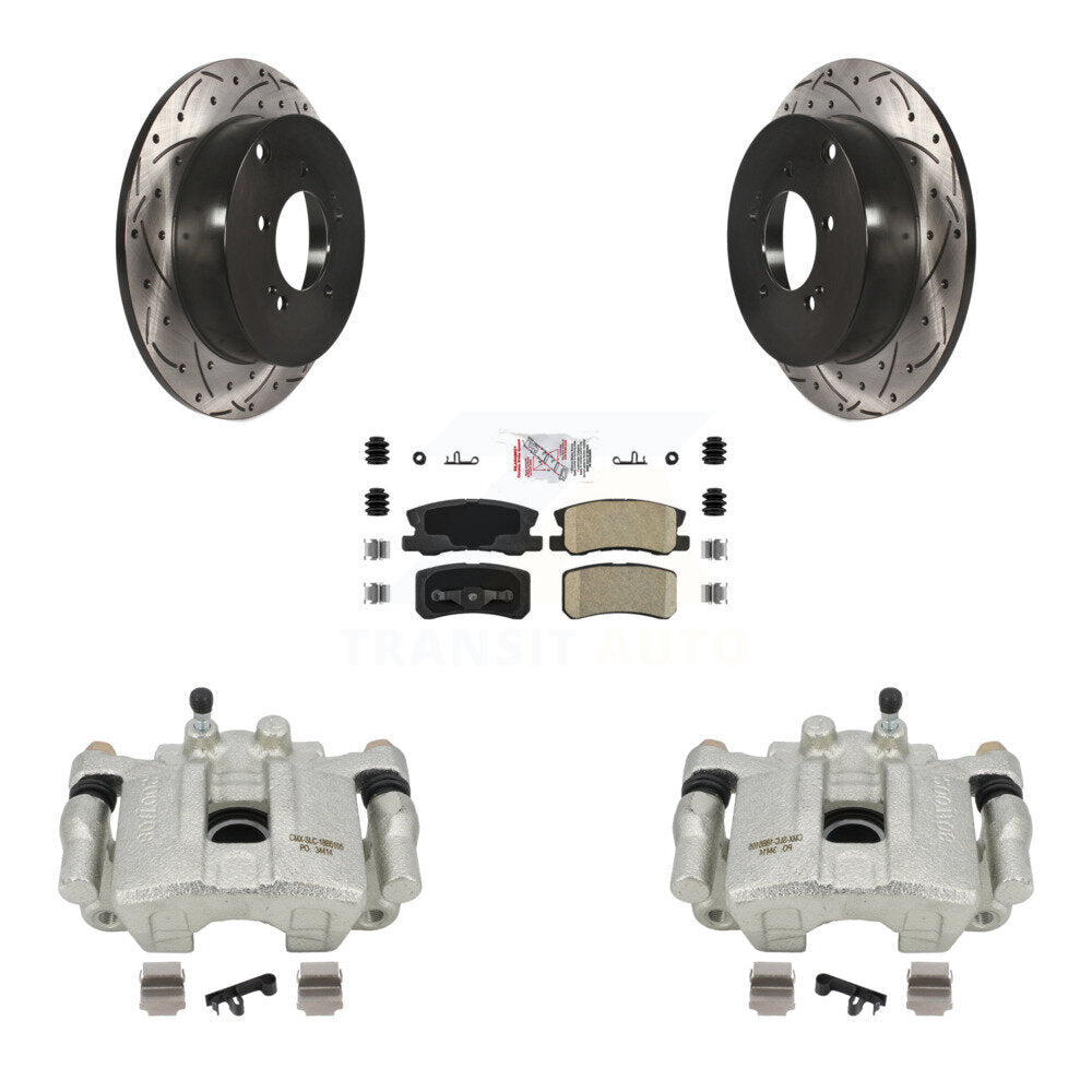 Rear Disc Brake Coated Caliper Drilled Slotted Rotors And Ceramic Pads Kit For Mitsubishi Outlander With 7 Passenger Seating KCD-101477N by Transit Auto