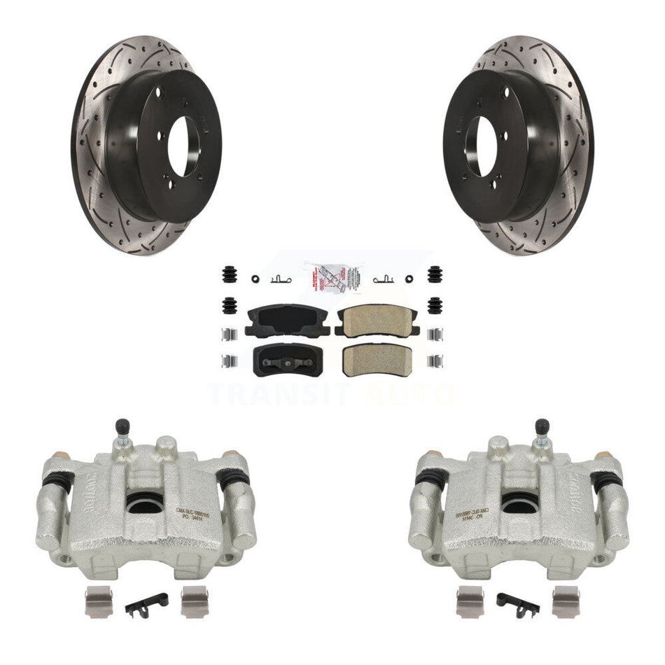 Rear Disc Brake Coated Caliper Drilled Slotted Rotors And Ceramic Pads Kit For Mitsubishi Outlander With 7 Passenger Seating KCD-101477N