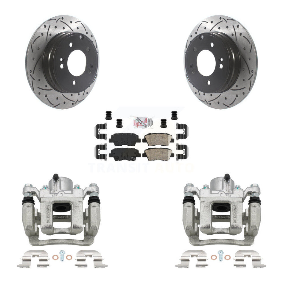 Rear Brake Coated Caliper Drill Slot Rotor Ceramic Pad Kit For Hyundai Sonata Kia Optima KCD-101481N