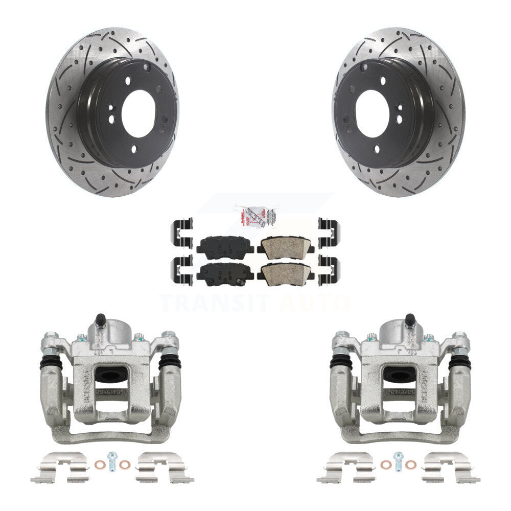 Rear Brake Coated Caliper Drill Slot Rotor Ceramic Pad Kit For Hyundai Sonata Kia Optima KCD-101482N