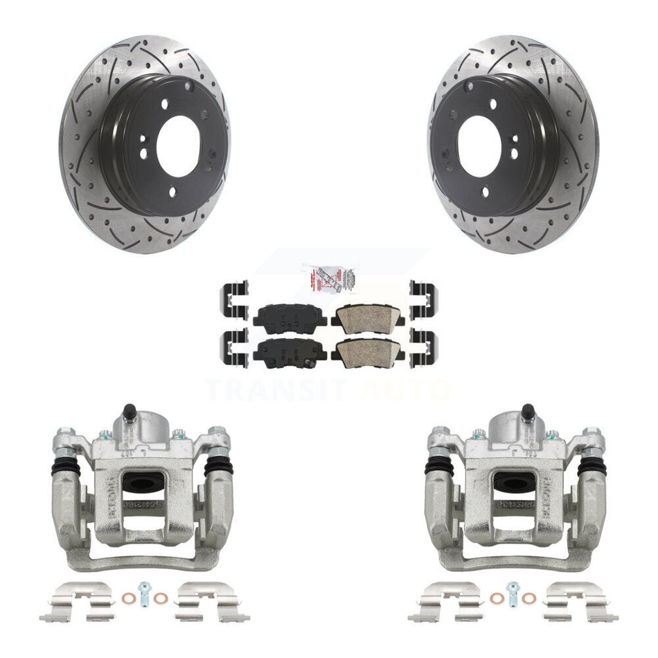 Rear Brake Coated Caliper Drill Slot Rotor Ceramic Pad Kit For Hyundai Sonata Kia Optima KCD-101482N