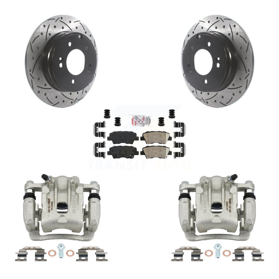 Rear Brake Coated Caliper Drill Slot Rotors Ceramic Pad Kit For Kia Optima Hyundai Azera KCD-101483N