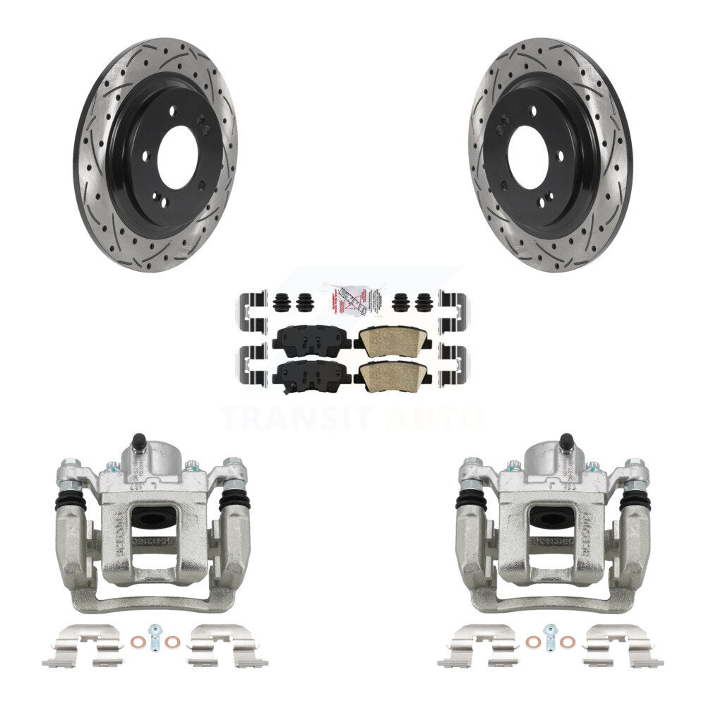 Rear Disc Brake Coated Caliper Drill Slot Rotor Ceramic Pad Kit For 2013 Kia Optima 2.4L KCD-101486N