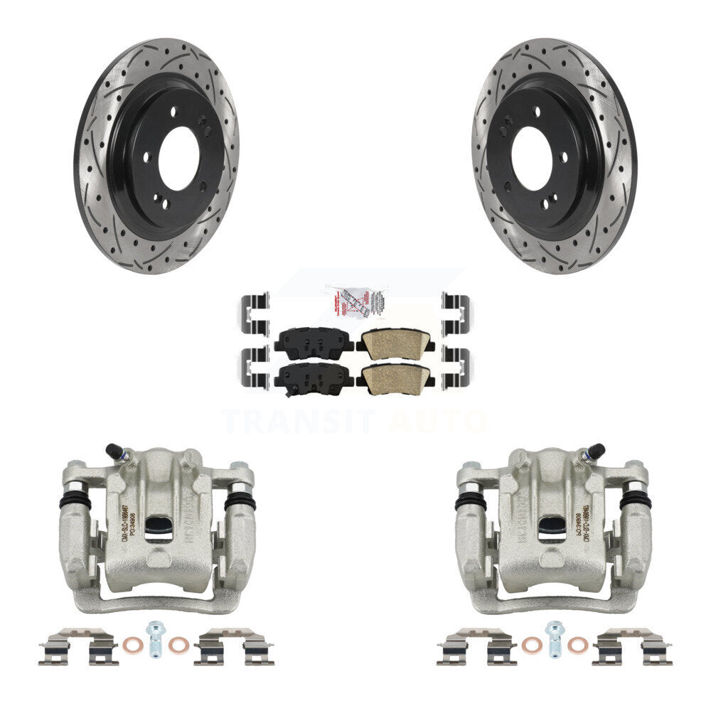 Rear Disc Brake Coated Caliper Drill Slot Rotor Ceramic Pad Kit For 2013 Kia Optima 2.0L KCD-101487N