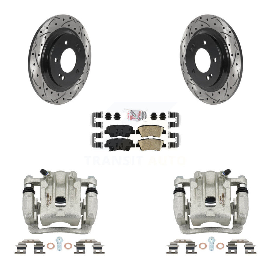 Rear Disc Brake Coated Caliper Drill Slot Rotor Ceramic Pad Kit For 2013 Kia Optima 2.0L KCD-101488N