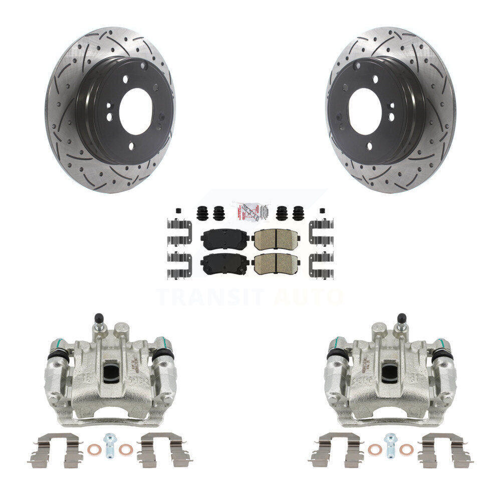 Rear Brake Caliper Drill Slot Rotors Ceramic Pad Kit For 15-16 Hyundai Sonata GAS engine KCD-101493N