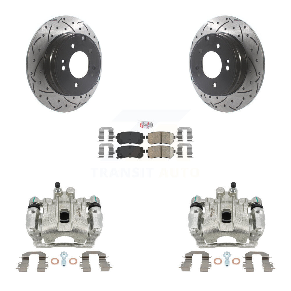 Rear Brake Caliper Drill Slot Rotors Ceramic Pad Kit For 15-16 Hyundai Sonata GAS engine KCD-101494N