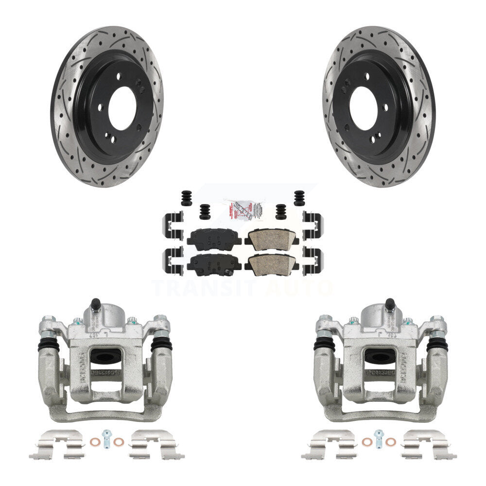 Rear Disc Brake Coated Caliper Drilled Slotted Rotors Ceramic Pad Kit For Hyundai Sonata KCD-101495N