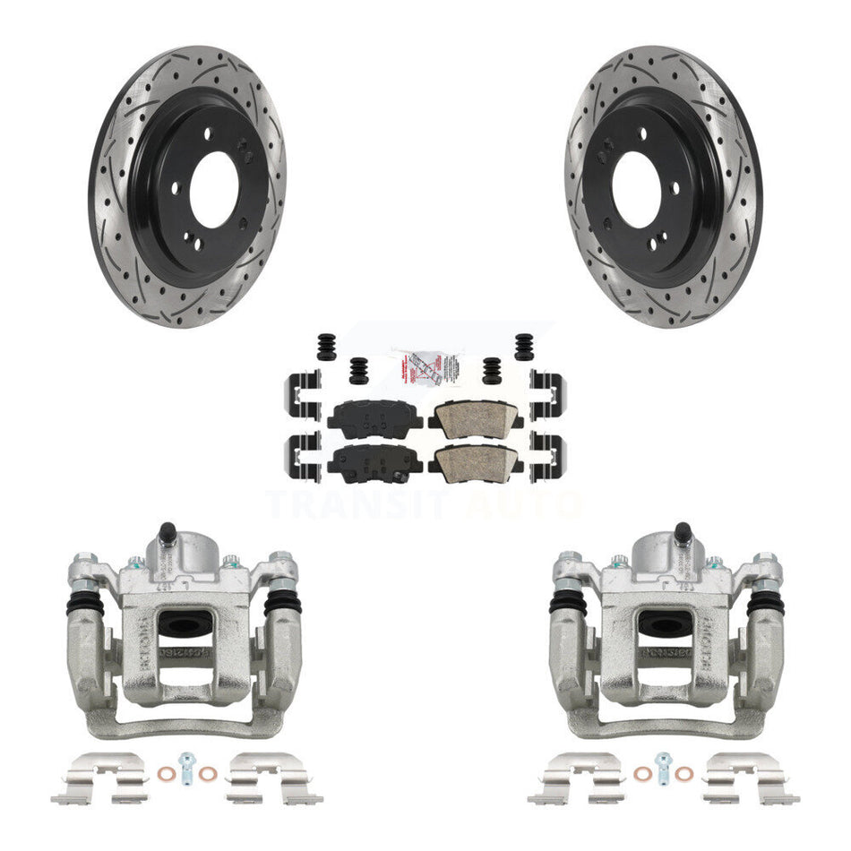 Rear Disc Brake Coated Caliper Drilled Slotted Rotors Ceramic Pad Kit For Hyundai Sonata KCD-101495N