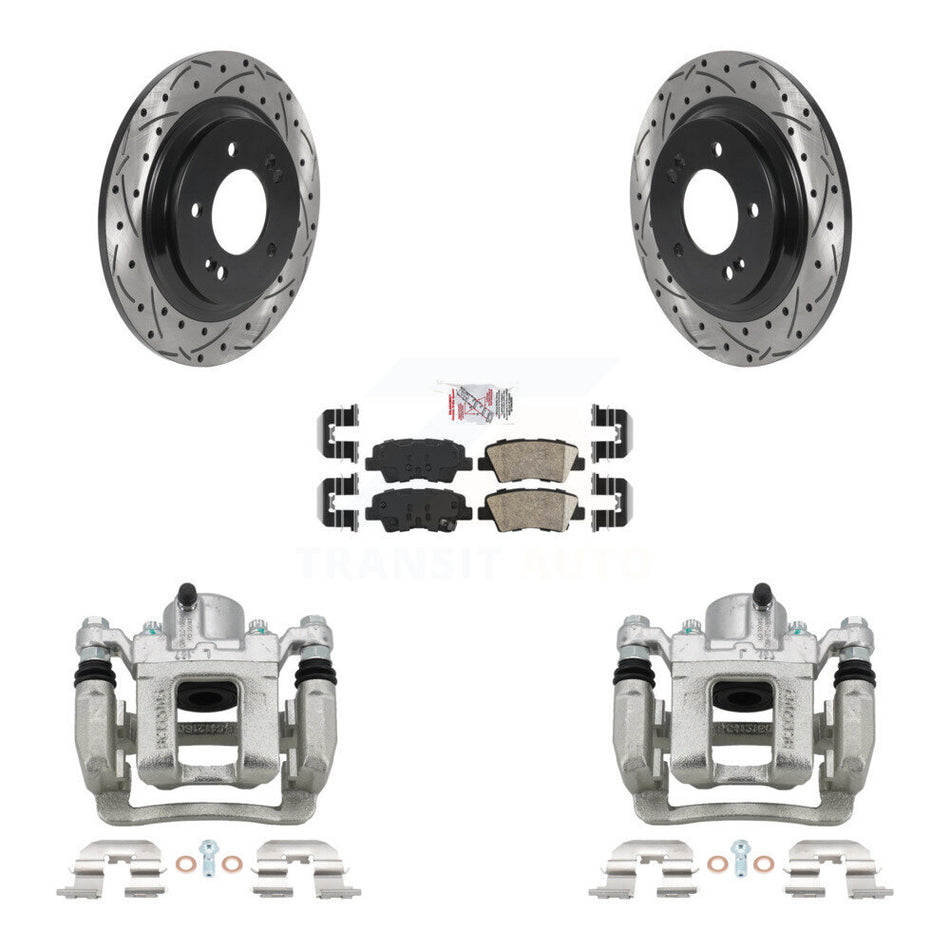 Rear Disc Brake Coated Caliper Drilled Slotted Rotors Ceramic Pad Kit For Hyundai Sonata KCD-101496N