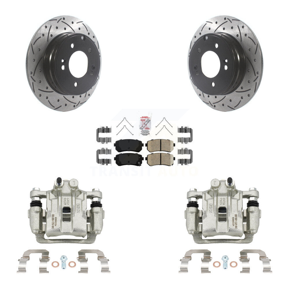 Rear Brake Coated Caliper Drill Slot Rotor Ceramic Pad Kit For Hyundai Sonata Kia Optima KCD-101497N