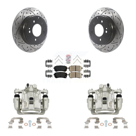 Rear Brake Coated Caliper Drill Slot Rotor Ceramic Pad Kit For Hyundai Sonata Kia Optima KCD-101497N
