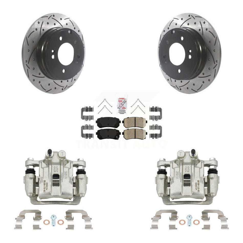 Rear Brake Coated Caliper Drill Slot Rotor Ceramic Pad Kit For Hyundai Sonata Kia Optima KCD-101497N