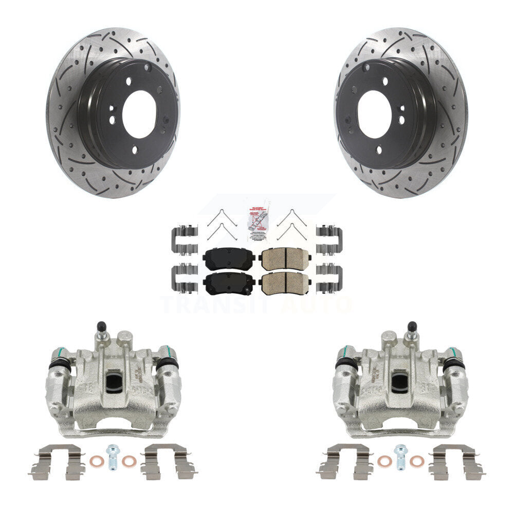Rear Brake Coated Caliper Drill Slot Rotor Ceramic Pad Kit For Hyundai Sonata Kia Optima KCD-101498N