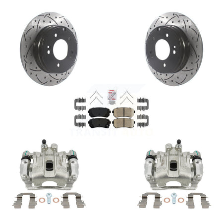 Rear Brake Coated Caliper Drill Slot Rotor Ceramic Pad Kit For Hyundai Sonata Kia Optima KCD-101498N