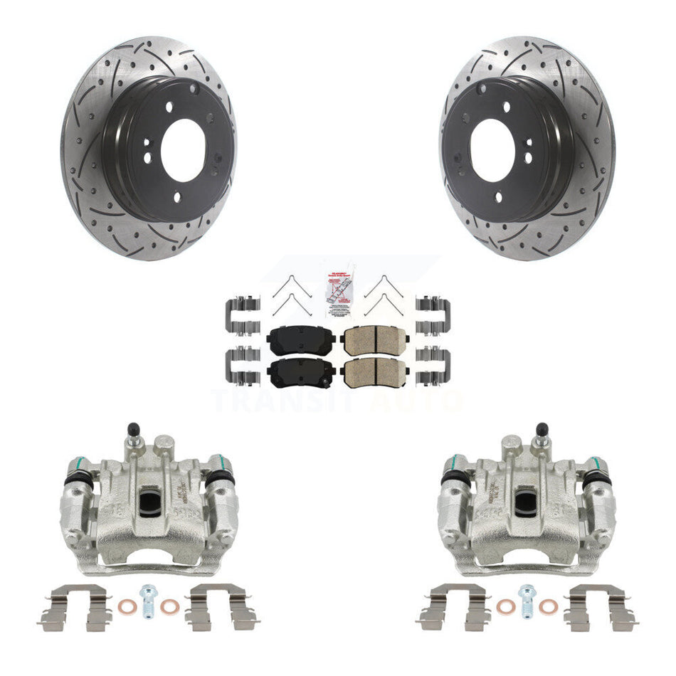 Rear Brake Coated Caliper Drill Slot Rotor Ceramic Pad Kit For Hyundai Sonata Kia Optima KCD-101498N