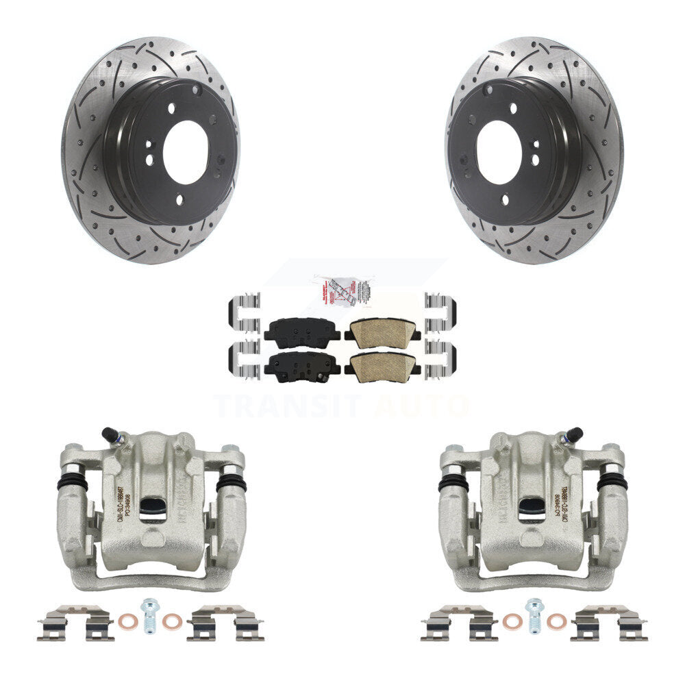 Rear Disc Brake Coated Caliper Drilled Slotted Rotors And Ceramic Pad Kit For Kia Optima KCD-101499N