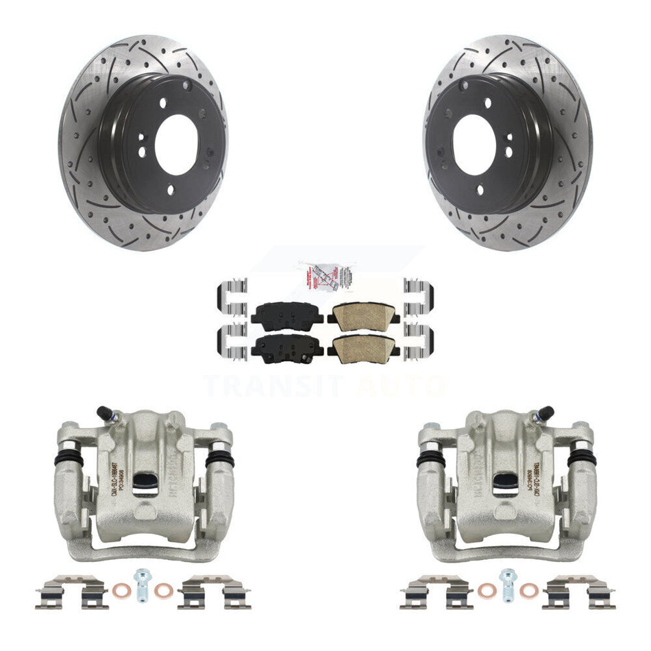 Rear Disc Brake Coated Caliper Drilled Slotted Rotors And Ceramic Pad Kit For Kia Optima KCD-101499N