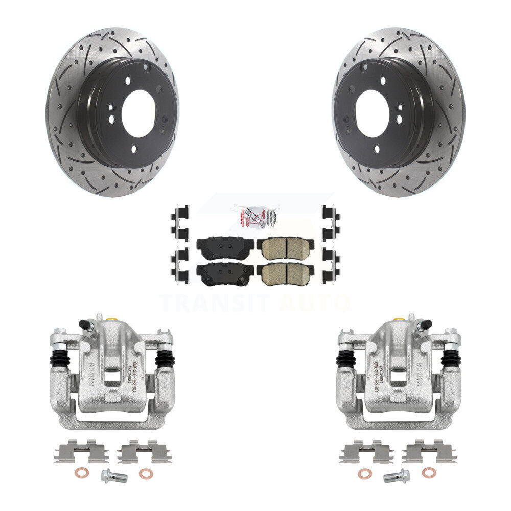 Rear Disc Brake Coated Caliper Drill Slot Rotors Ceramic Pad Kit For Hyundai Sonata 3.3L KCD-101502N